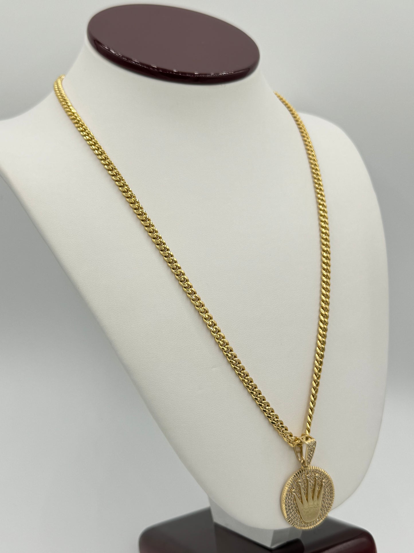 4.40mm Hollow Cuban Chain 14K Gold with Pendant