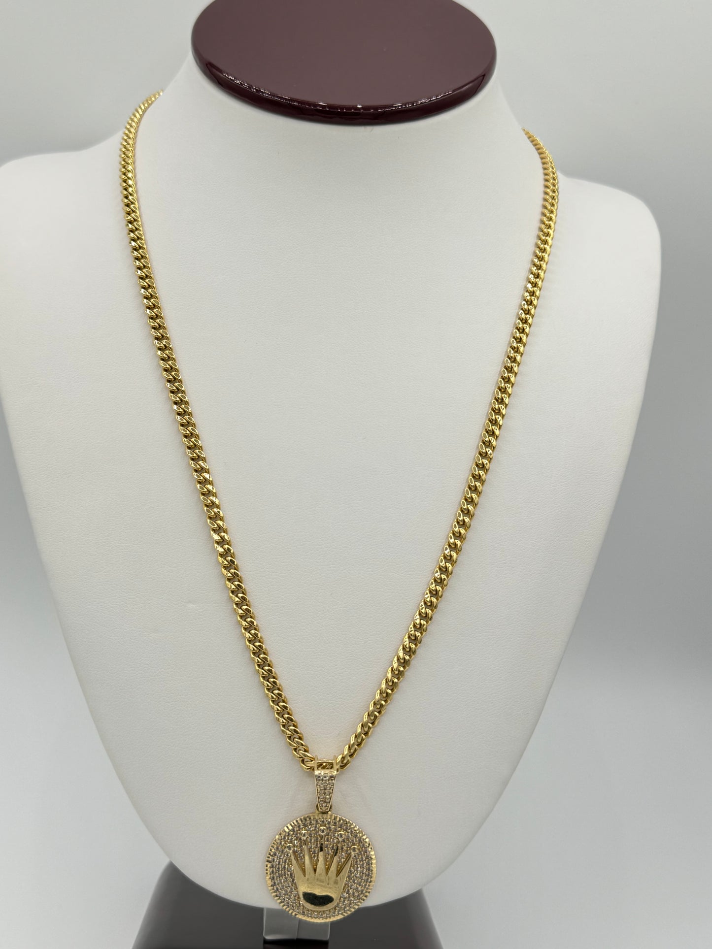 4.40mm Hollow Cuban Chain 14K Gold with Pendant