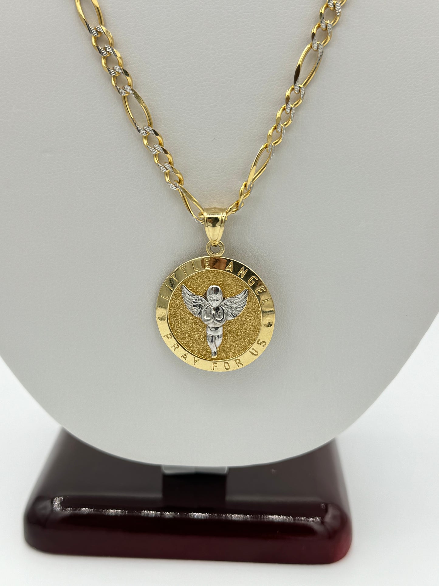 4.30mm Solid Figaro 14K White and Yellow Gold with Pendant Unisex